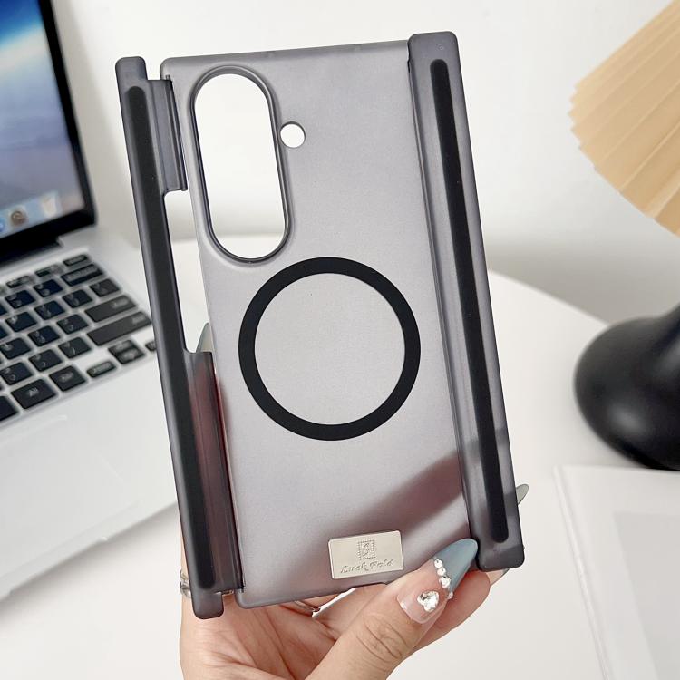 Custodia per telefono con cerniera magnetica a doppio lato, finitura opaca ghiaccio, con targhetta porta nome., For Samsung Galaxy Z TriFold