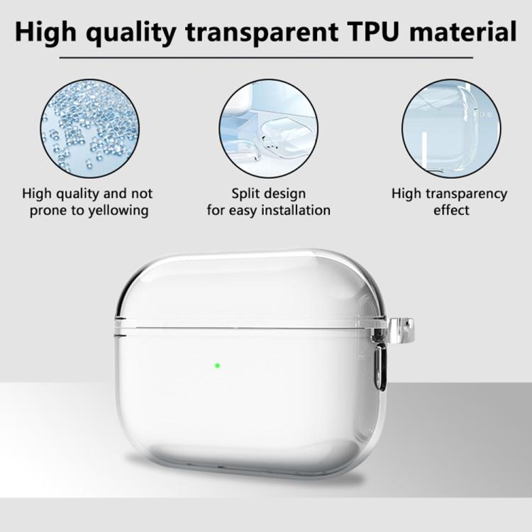 Custodia protettiva trasparente in TPU per auricolari XDcase con moschettone, For AirPods Pro 3, For AirPods 4, For AirPods Pro 2 / 1