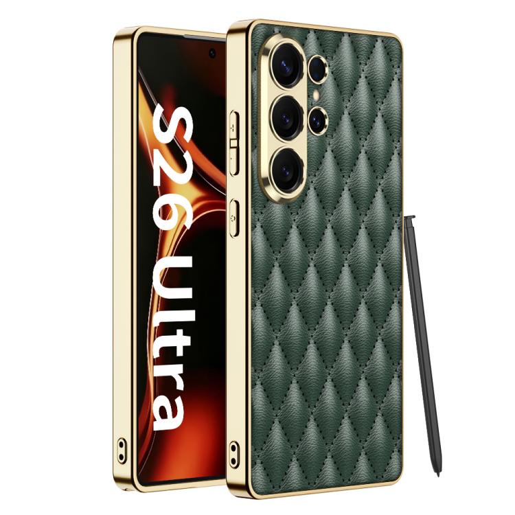 Custodia per telefono GKK in pelle con texture a rombi e placcatura in metallo., For Samsung Galaxy S26 Ultra 5G