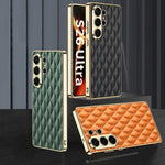 Custodia per telefono GKK in pelle con texture a rombi e placcatura in metallo., For Samsung Galaxy S26 Ultra 5G
