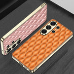 Custodia per telefono GKK in pelle con texture a rombi e placcatura in metallo., For Samsung Galaxy S26 Ultra 5G