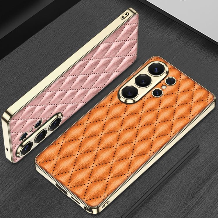 Custodia per telefono GKK in pelle con texture a rombi e placcatura in metallo., For Samsung Galaxy S26 Ultra 5G