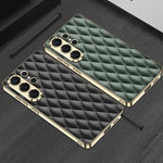 Custodia per telefono GKK in pelle con texture a rombi e placcatura in metallo., For Samsung Galaxy S26 Ultra 5G