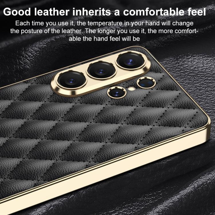 Custodia per telefono GKK in pelle con texture a rombi e placcatura in metallo., For Samsung Galaxy S26 Ultra 5G