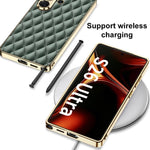 Custodia per telefono GKK in pelle con texture a rombi e placcatura in metallo., For Samsung Galaxy S26 Ultra 5G