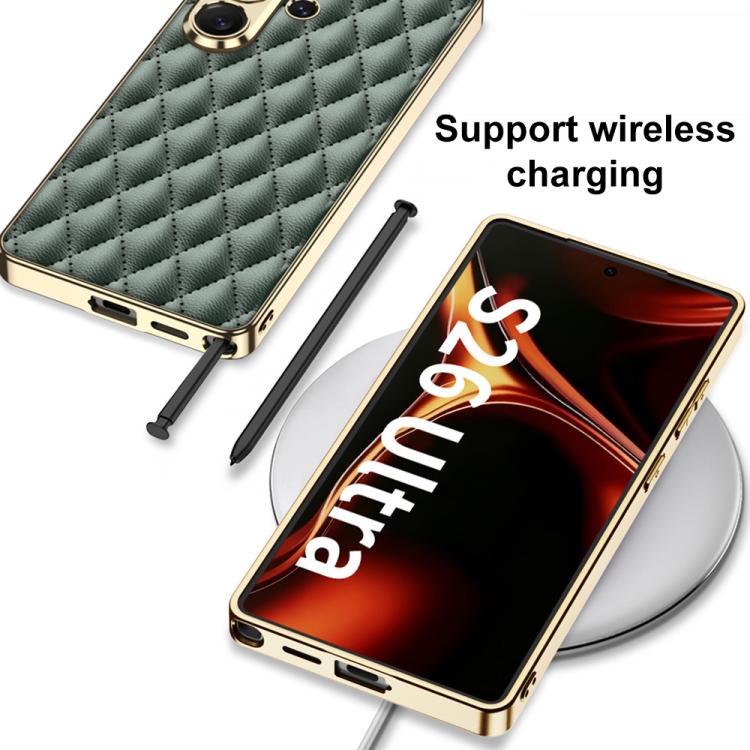 Custodia per telefono GKK in pelle con texture a rombi e placcatura in metallo., For Samsung Galaxy S26 Ultra 5G