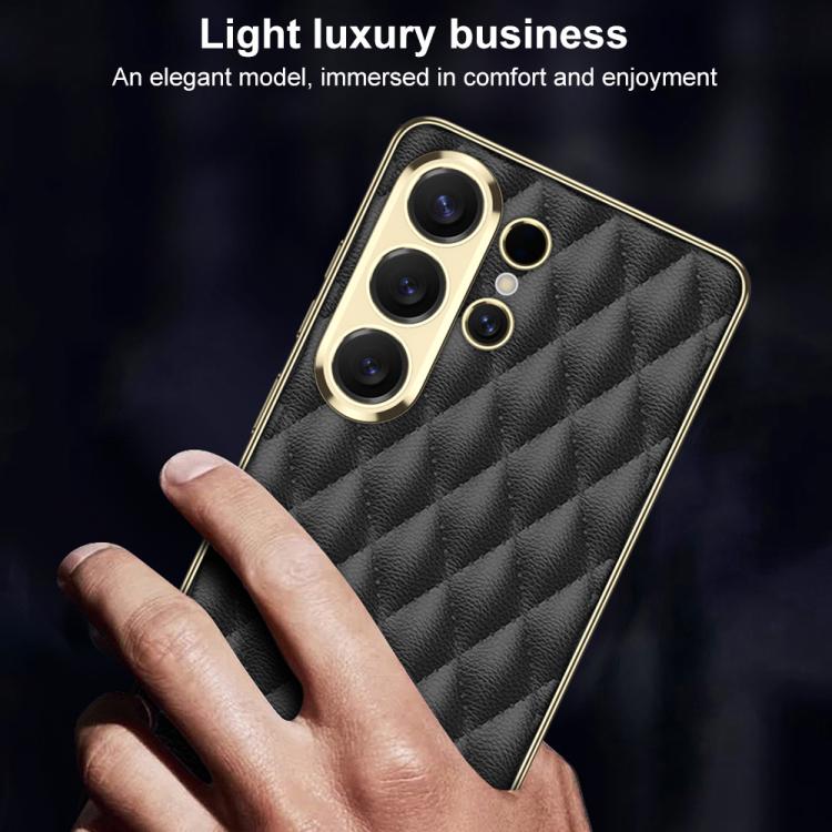 Custodia per telefono GKK in pelle con texture a rombi e placcatura in metallo., For Samsung Galaxy S26 Ultra 5G