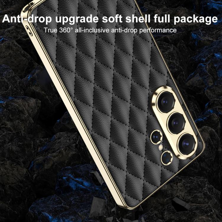 Custodia per telefono GKK in pelle con texture a rombi e placcatura in metallo., For Samsung Galaxy S26 Ultra 5G