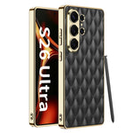 Custodia per telefono GKK in pelle con texture a rombi e placcatura in metallo., For Samsung Galaxy S26 Ultra 5G