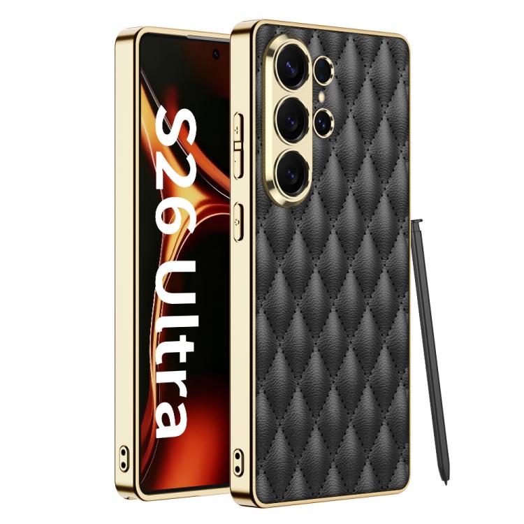 Custodia per telefono GKK in pelle con texture a rombi e placcatura in metallo., For Samsung Galaxy S26 Ultra 5G