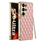 Custodia per telefono GKK in pelle con texture a rombi e placcatura in metallo., For Samsung Galaxy S26 Ultra 5G