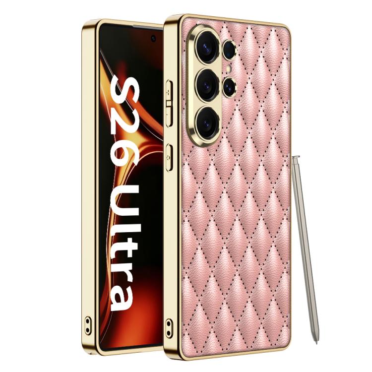 Custodia per telefono GKK in pelle con texture a rombi e placcatura in metallo., For Samsung Galaxy S26 Ultra 5G