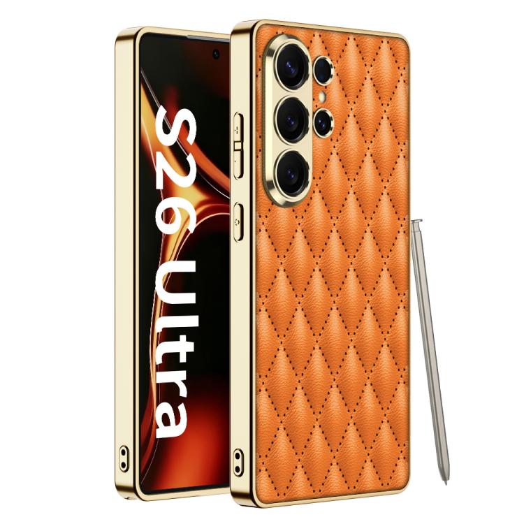 Custodia per telefono GKK in pelle con texture a rombi e placcatura in metallo., For Samsung Galaxy S26 Ultra 5G
