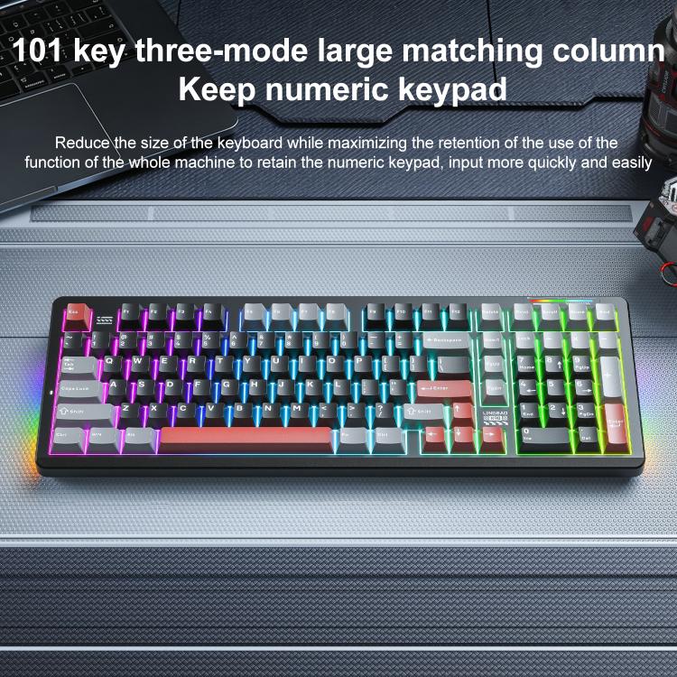 LINGBAO K98 101 Keys Triple-mode Wireless Game Keyboard, Black Pink-Flower Field Axis, Black Red-Red Rabbit Axis, White-Glazed Tile Axis, Blackberry Powder-Red Rabbit Axis Pro, Blackberry Powder-Glazed Tile Axis, White Purple-Flower Field Axis         ...