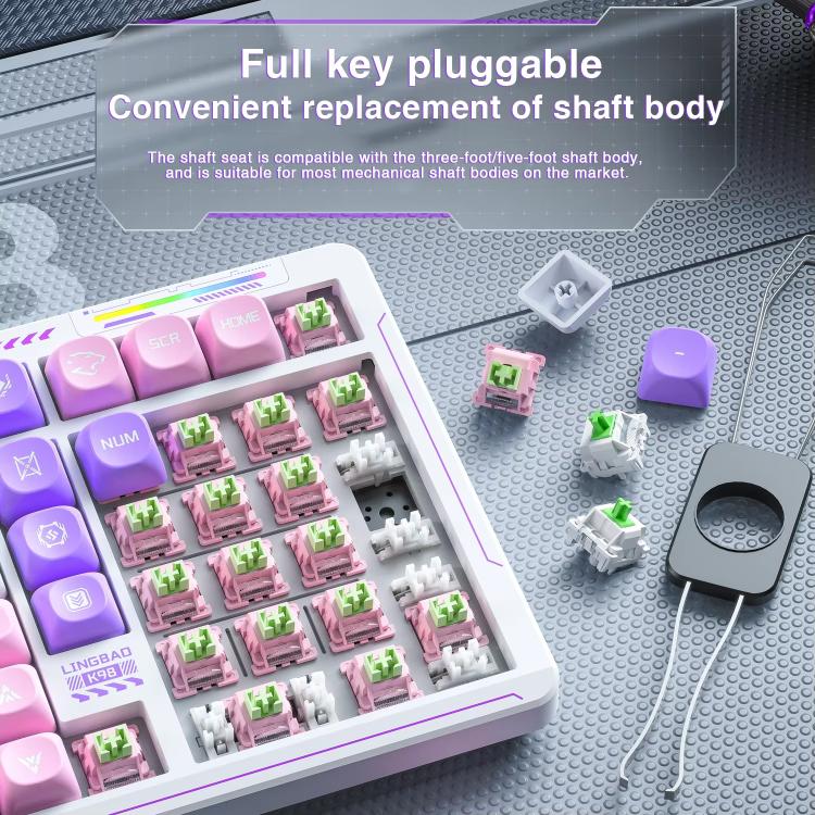 LINGBAO K98 101 Keys Triple-mode Wireless Game Keyboard, Black Pink-Flower Field Axis, Black Red-Red Rabbit Axis, White-Glazed Tile Axis, Blackberry Powder-Red Rabbit Axis Pro, Blackberry Powder-Glazed Tile Axis, White Purple-Flower Field Axis         ...