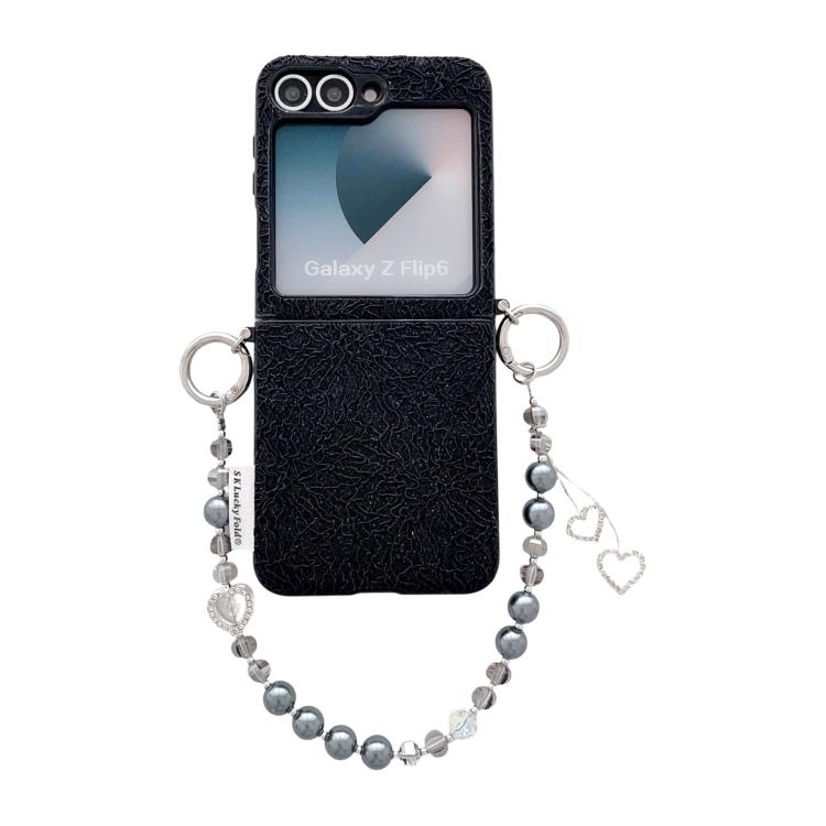 Custodia per telefono con cinturino da polso e ganci metallici su entrambi i lati, con motivo a pizzo in rilievo., For Samsung Galaxy Z Flip6/7 FE, For Samsung Galaxy Z Flip7 5G, For Samsung Galaxy Z Flip5