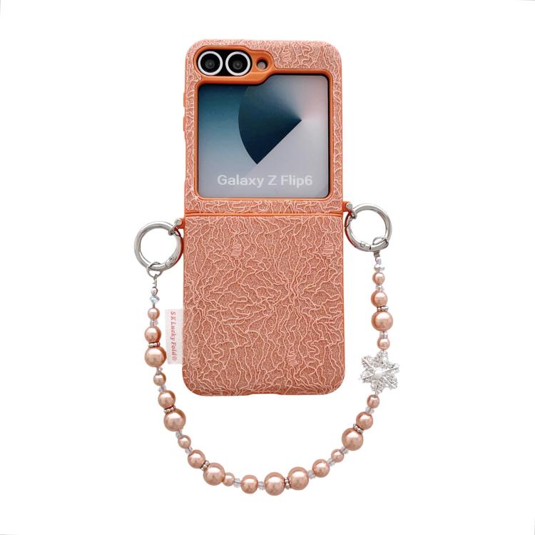 Custodia per telefono con cinturino da polso e ganci metallici su entrambi i lati, con motivo a pizzo in rilievo., For Samsung Galaxy Z Flip6/7 FE, For Samsung Galaxy Z Flip7 5G, For Samsung Galaxy Z Flip5