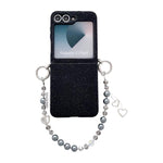 Custodia per telefono con cinturino da polso e ganci metallici su entrambi i lati, con motivo a pizzo in rilievo., For Samsung Galaxy Z Flip6/7 FE, For Samsung Galaxy Z Flip7 5G, For Samsung Galaxy Z Flip5