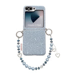 Custodia per telefono con cinturino da polso e ganci metallici su entrambi i lati, con motivo a pizzo in rilievo., For Samsung Galaxy Z Flip6/7 FE, For Samsung Galaxy Z Flip7 5G, For Samsung Galaxy Z Flip5