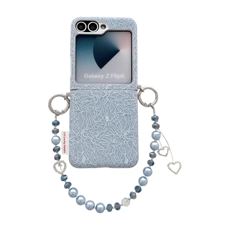 Custodia per telefono con cinturino da polso e ganci metallici su entrambi i lati, con motivo a pizzo in rilievo., For Samsung Galaxy Z Flip6/7 FE, For Samsung Galaxy Z Flip7 5G, For Samsung Galaxy Z Flip5