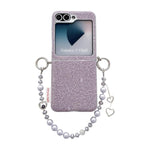 Custodia per telefono con cinturino da polso e ganci metallici su entrambi i lati, con motivo a pizzo in rilievo., For Samsung Galaxy Z Flip6/7 FE, For Samsung Galaxy Z Flip7 5G, For Samsung Galaxy Z Flip5