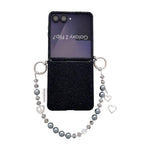 Custodia per telefono con cinturino da polso e ganci metallici su entrambi i lati, con motivo a pizzo in rilievo., For Samsung Galaxy Z Flip6/7 FE, For Samsung Galaxy Z Flip7 5G, For Samsung Galaxy Z Flip5