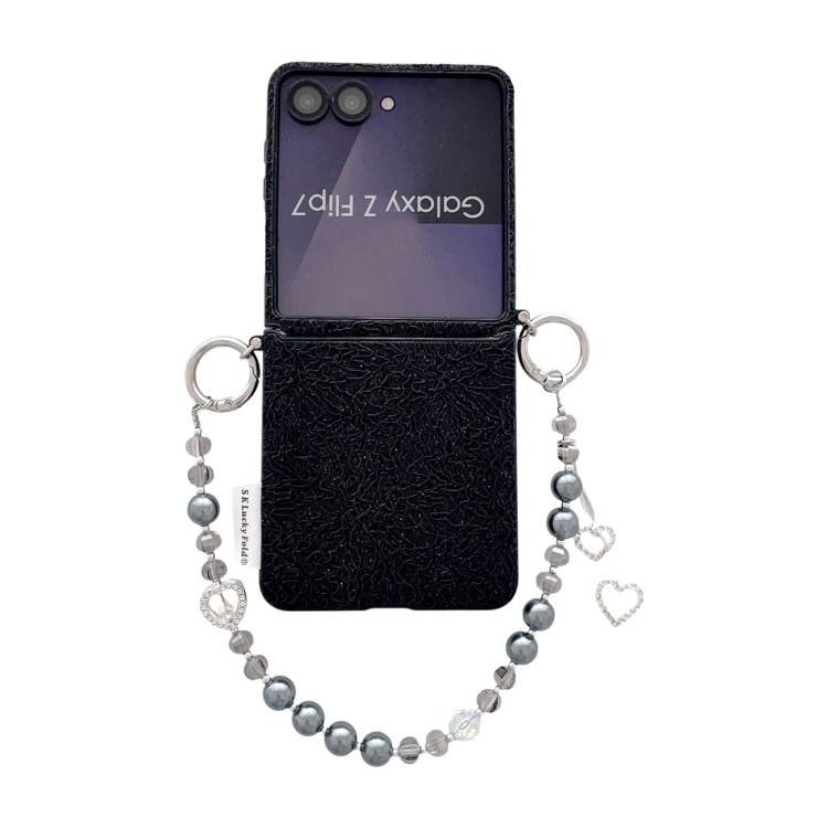 Custodia per telefono con cinturino da polso e ganci metallici su entrambi i lati, con motivo a pizzo in rilievo., For Samsung Galaxy Z Flip6/7 FE, For Samsung Galaxy Z Flip7 5G, For Samsung Galaxy Z Flip5