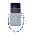 Custodia per telefono con cinturino da polso e ganci metallici su entrambi i lati, con motivo a pizzo in rilievo., For Samsung Galaxy Z Flip6/7 FE, For Samsung Galaxy Z Flip7 5G, For Samsung Galaxy Z Flip5