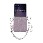 Custodia per telefono con cinturino da polso e ganci metallici su entrambi i lati, con motivo a pizzo in rilievo., For Samsung Galaxy Z Flip6/7 FE, For Samsung Galaxy Z Flip7 5G, For Samsung Galaxy Z Flip5