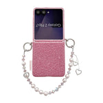 Custodia per telefono con cinturino da polso e ganci metallici su entrambi i lati, con motivo a pizzo in rilievo., For Samsung Galaxy Z Flip6/7 FE, For Samsung Galaxy Z Flip7 5G, For Samsung Galaxy Z Flip5