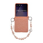 Custodia per telefono con cinturino da polso e ganci metallici su entrambi i lati, con motivo a pizzo in rilievo., For Samsung Galaxy Z Flip6/7 FE, For Samsung Galaxy Z Flip7 5G, For Samsung Galaxy Z Flip5