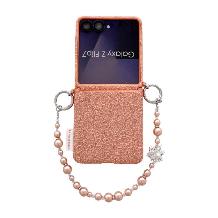 Custodia per telefono con cinturino da polso e ganci metallici su entrambi i lati, con motivo a pizzo in rilievo., For Samsung Galaxy Z Flip6/7 FE, For Samsung Galaxy Z Flip7 5G, For Samsung Galaxy Z Flip5