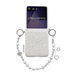 Custodia per telefono con cinturino da polso e ganci metallici su entrambi i lati, con motivo a pizzo in rilievo., For Samsung Galaxy Z Flip6/7 FE, For Samsung Galaxy Z Flip7 5G, For Samsung Galaxy Z Flip5