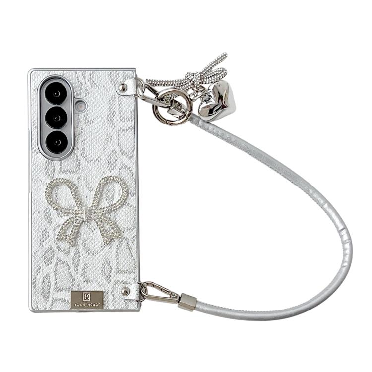 Custodia per telefono con texture a squame e motivo a fiocco, con cinturino da polso e targhetta., For Samsung Galaxy Z Flip6/7 FE, For Samsung Galaxy Z Fold7 5G, For Samsung Galaxy Z Flip7 5G, For Samsung Galaxy Z Fold6, For Samsung Galaxy Z Fold5    ...