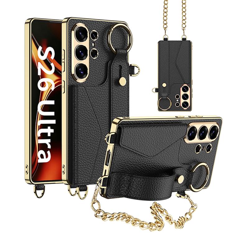 Custodia per telefono GKK in pelle placcata con porta carte e cinturino, copertura completa., For Samsung Galaxy S26 Ultra 5G