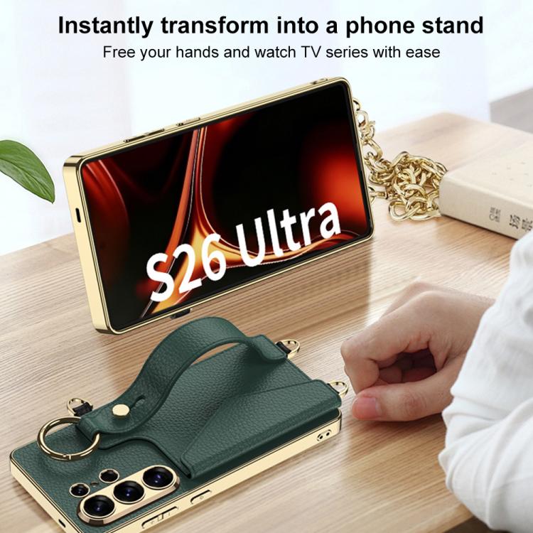 Custodia per telefono GKK in pelle placcata con porta carte e cinturino, copertura completa., For Samsung Galaxy S26 Ultra 5G