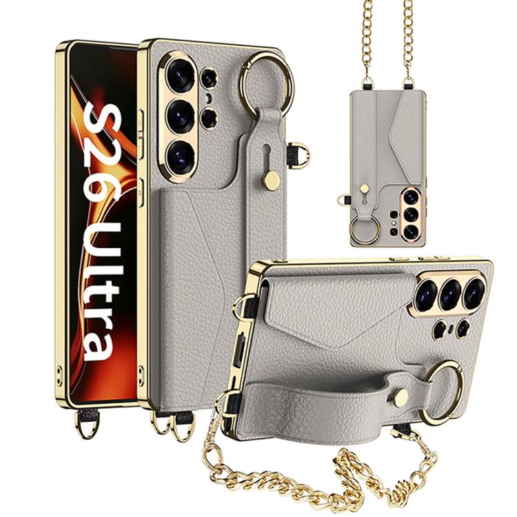 Custodia per telefono GKK in pelle placcata con porta carte e cinturino, copertura completa., For Samsung Galaxy S26 Ultra 5G
