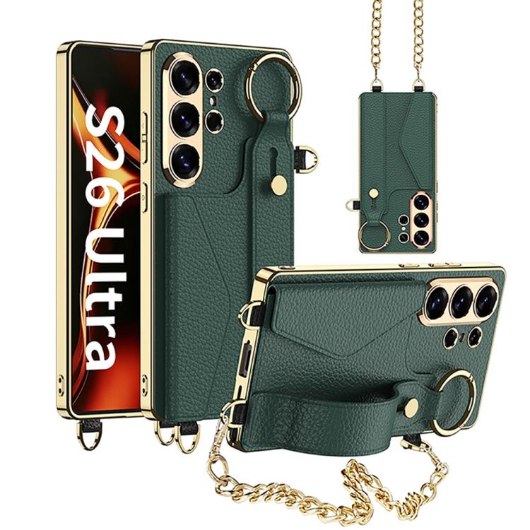 Custodia per telefono GKK in pelle placcata con porta carte e cinturino, copertura completa., For Samsung Galaxy S26 Ultra 5G