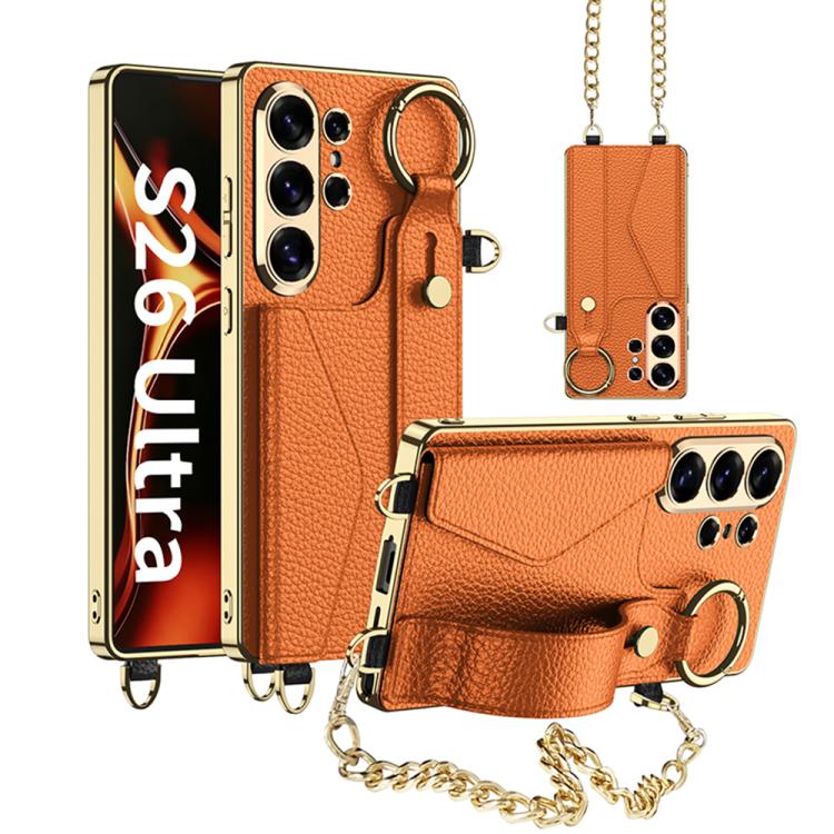 Custodia per telefono GKK in pelle placcata con porta carte e cinturino, copertura completa., For Samsung Galaxy S26 Ultra 5G