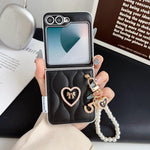 Custodia per telefono con cinturino da polso e texture a forma di cuore 3D effetto giacca imbottita., For Samsung Galaxy Z Flip6/7 FE, For Samsung Galaxy Z Fold7 5G, For Samsung Galaxy Z Flip7 5G, For Samsung Galaxy Z Flip5