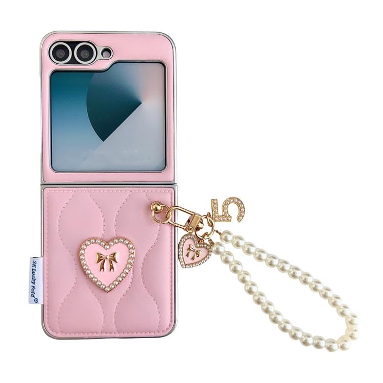 Custodia per telefono con cinturino da polso e texture a forma di cuore 3D effetto giacca imbottita., For Samsung Galaxy Z Flip6/7 FE, For Samsung Galaxy Z Fold7 5G, For Samsung Galaxy Z Flip7 5G, For Samsung Galaxy Z Flip5