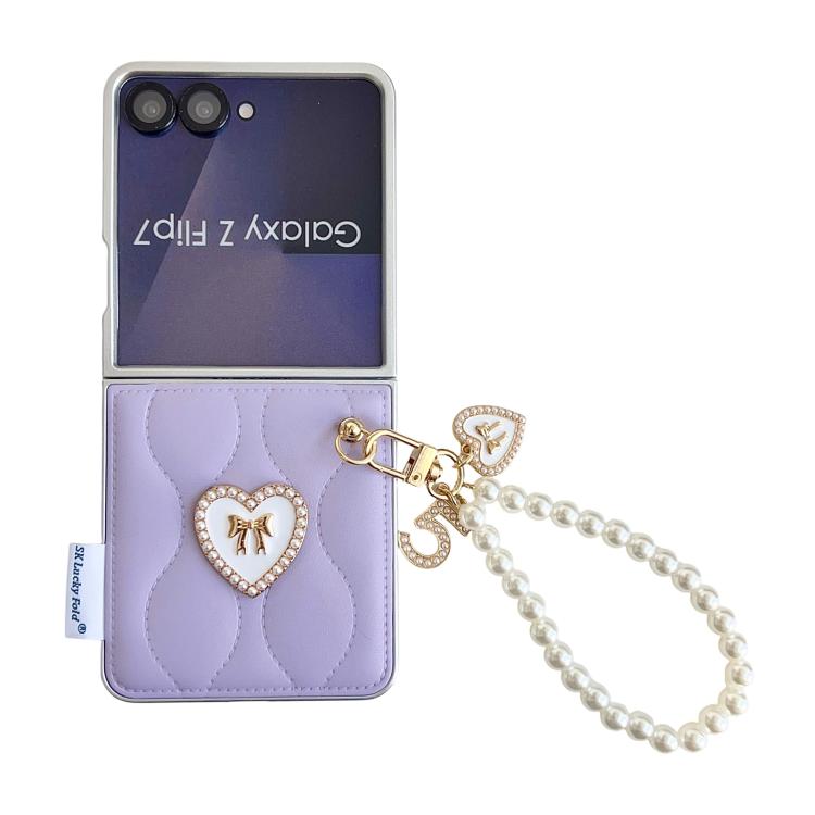 Custodia per telefono con cinturino da polso e texture a forma di cuore 3D effetto giacca imbottita., For Samsung Galaxy Z Flip6/7 FE, For Samsung Galaxy Z Fold7 5G, For Samsung Galaxy Z Flip7 5G, For Samsung Galaxy Z Flip5