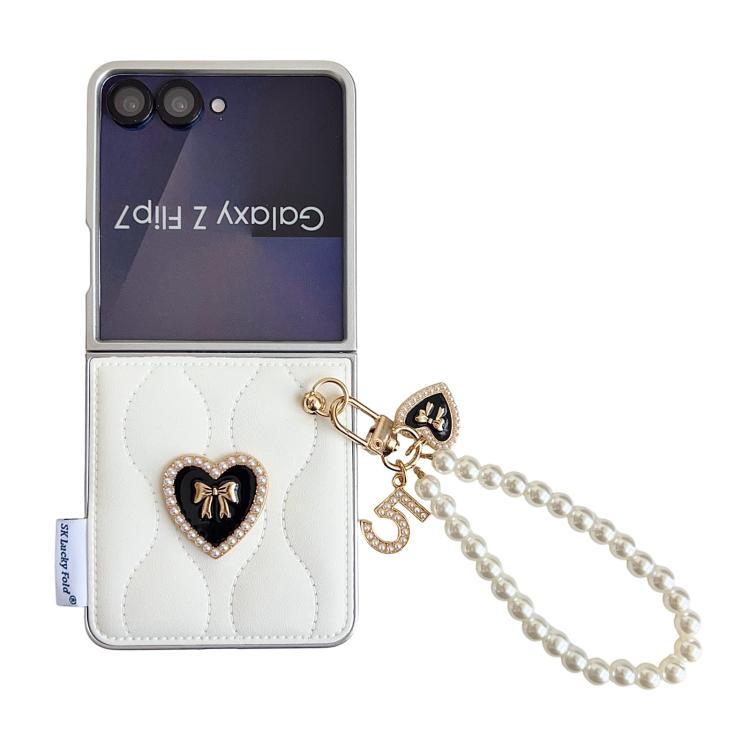 Custodia per telefono con cinturino da polso e texture a forma di cuore 3D effetto giacca imbottita., For Samsung Galaxy Z Flip6/7 FE, For Samsung Galaxy Z Fold7 5G, For Samsung Galaxy Z Flip7 5G, For Samsung Galaxy Z Flip5