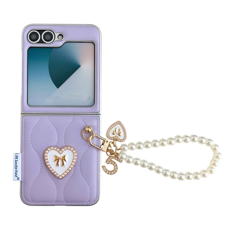 Custodia per telefono con cinturino da polso e texture a forma di cuore 3D effetto giacca imbottita., For Samsung Galaxy Z Flip6/7 FE, For Samsung Galaxy Z Fold7 5G, For Samsung Galaxy Z Flip7 5G, For Samsung Galaxy Z Flip5