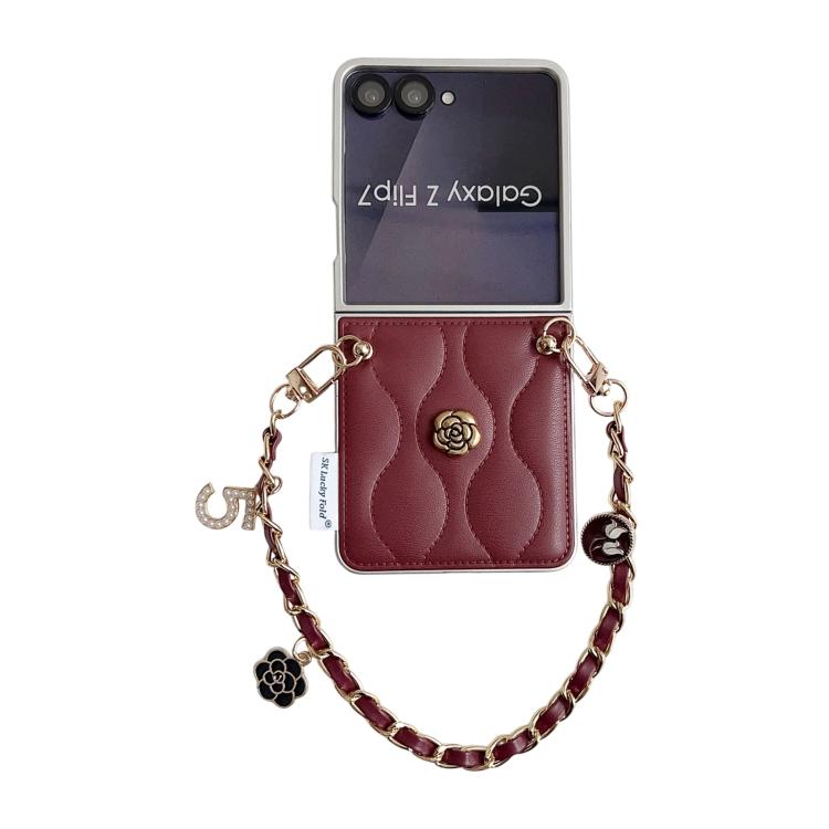 Custodia per telefono con cinturino da polso e motivo 3D a camelia, modello piumino., For Samsung Galaxy Z Flip6/7 FE, For Samsung Galaxy Z Fold7 5G, For Samsung Galaxy Z Flip7 5G, For Samsung Galaxy Z Flip5