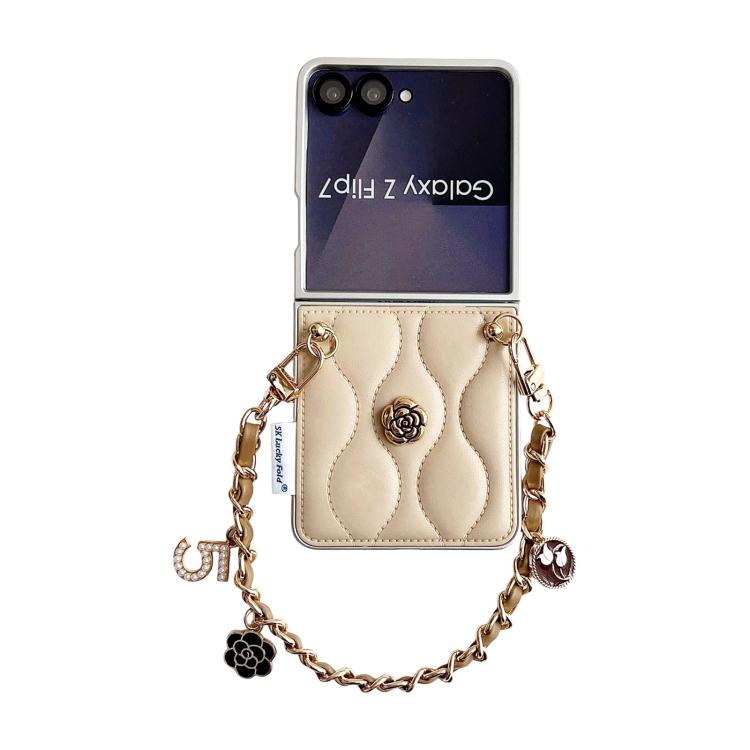 Custodia per telefono con cinturino da polso e motivo 3D a camelia, modello piumino., For Samsung Galaxy Z Flip6/7 FE, For Samsung Galaxy Z Fold7 5G, For Samsung Galaxy Z Flip7 5G, For Samsung Galaxy Z Flip5