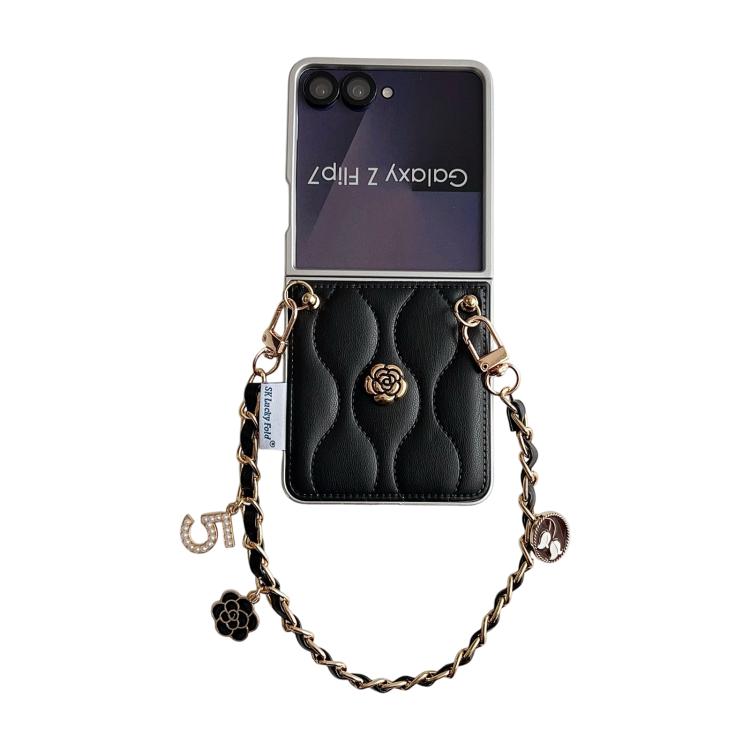 Custodia per telefono con cinturino da polso e motivo 3D a camelia, modello piumino., For Samsung Galaxy Z Flip6/7 FE, For Samsung Galaxy Z Fold7 5G, For Samsung Galaxy Z Flip7 5G, For Samsung Galaxy Z Flip5
