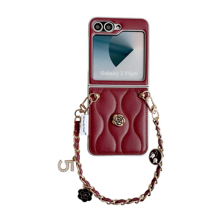 Custodia per telefono con cinturino da polso e motivo 3D a camelia, modello piumino., For Samsung Galaxy Z Flip6/7 FE, For Samsung Galaxy Z Fold7 5G, For Samsung Galaxy Z Flip7 5G, For Samsung Galaxy Z Flip5
