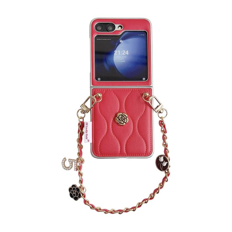 Custodia per telefono con cinturino da polso e motivo 3D a camelia, modello piumino., For Samsung Galaxy Z Flip6/7 FE, For Samsung Galaxy Z Fold7 5G, For Samsung Galaxy Z Flip7 5G, For Samsung Galaxy Z Flip5