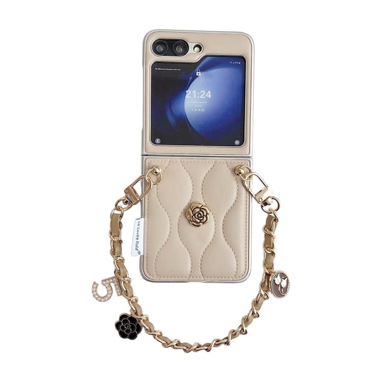 Custodia per telefono con cinturino da polso e motivo 3D a camelia, modello piumino., For Samsung Galaxy Z Flip6/7 FE, For Samsung Galaxy Z Fold7 5G, For Samsung Galaxy Z Flip7 5G, For Samsung Galaxy Z Flip5